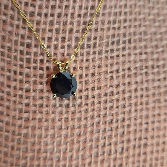 Gold Plated Necklace with Black Moissanite Gem. 2ct - Picture 2 of 6